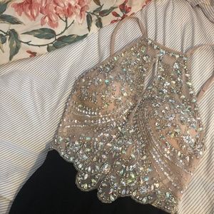 Blondie Nites Black/Nude Beaded Prom Dress